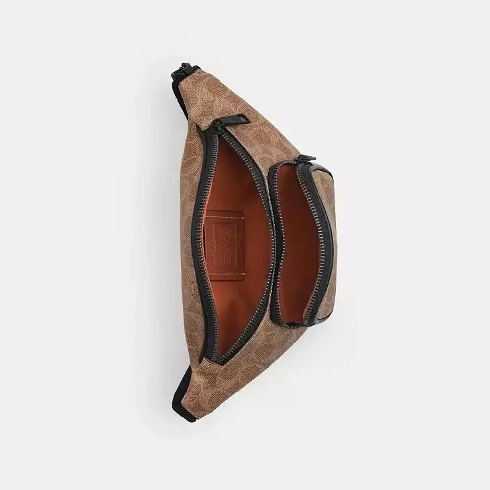 NWT Coach Travis Belt Bag 30 In Signature Canvas Matte Black/Tan Black CET88